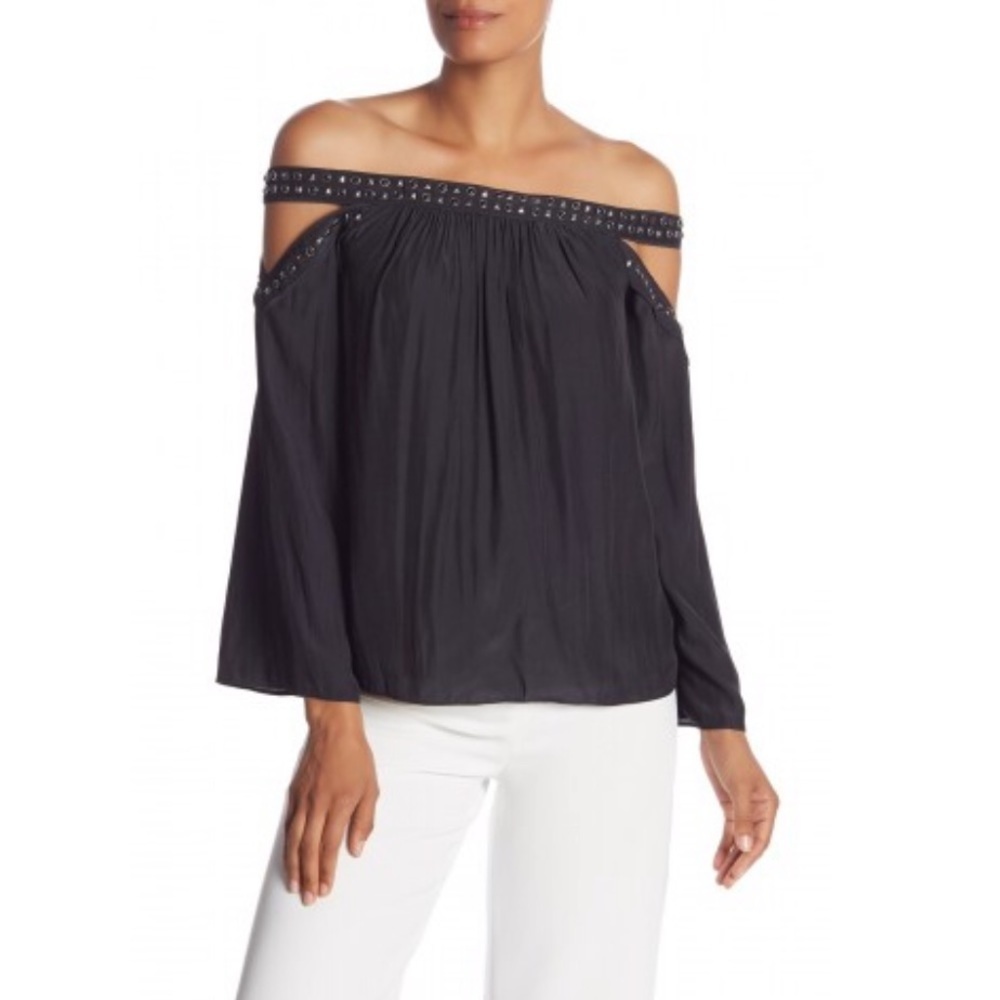 NEW • Ramy Brook • Kendra Studded Blouse Black